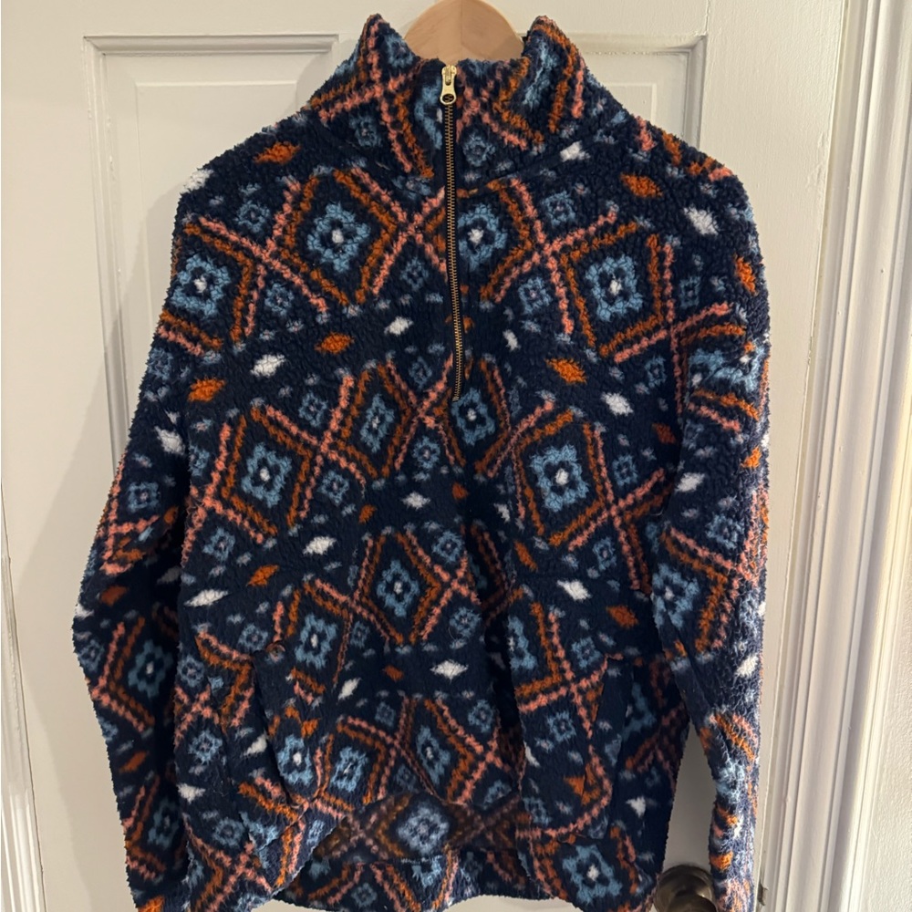 1/4 Zip Plush Sherpa Print Jacket L